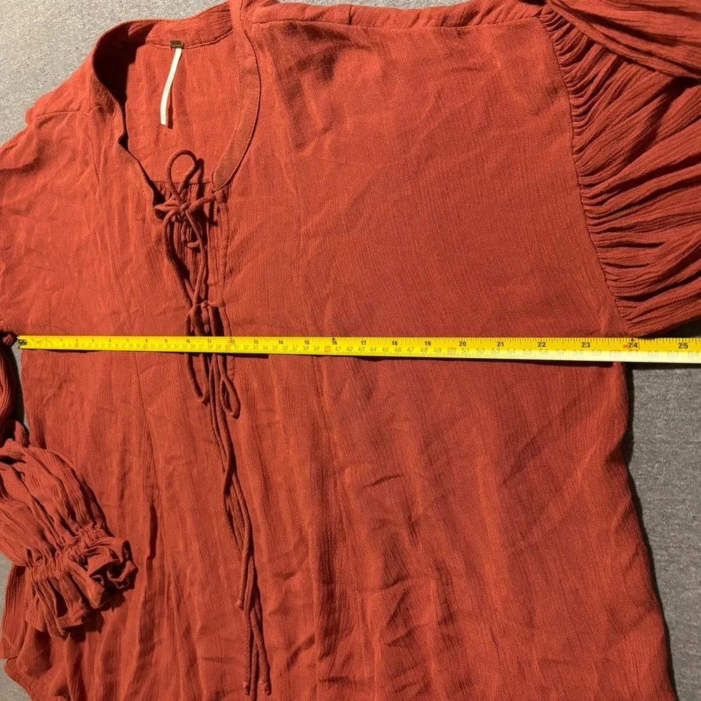Free People Red Puff Sleeve Blouse with Tie Front
